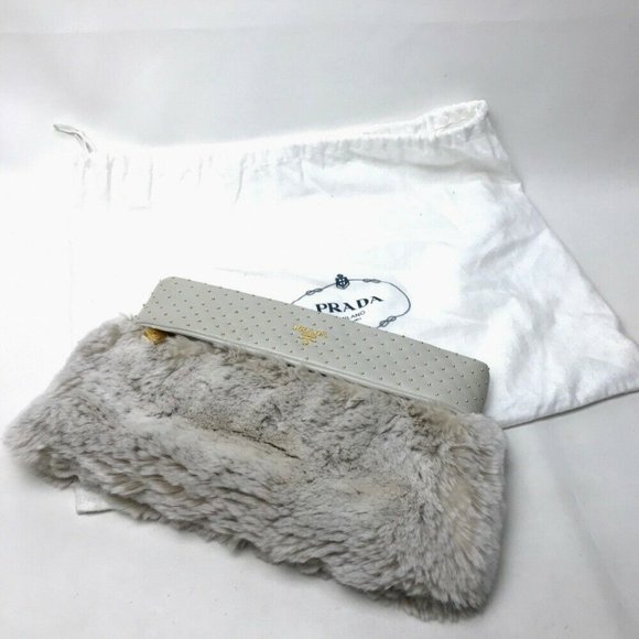 PRADA Party bag Clutch bag fur / Leather Off-White - Picture 5 of 6